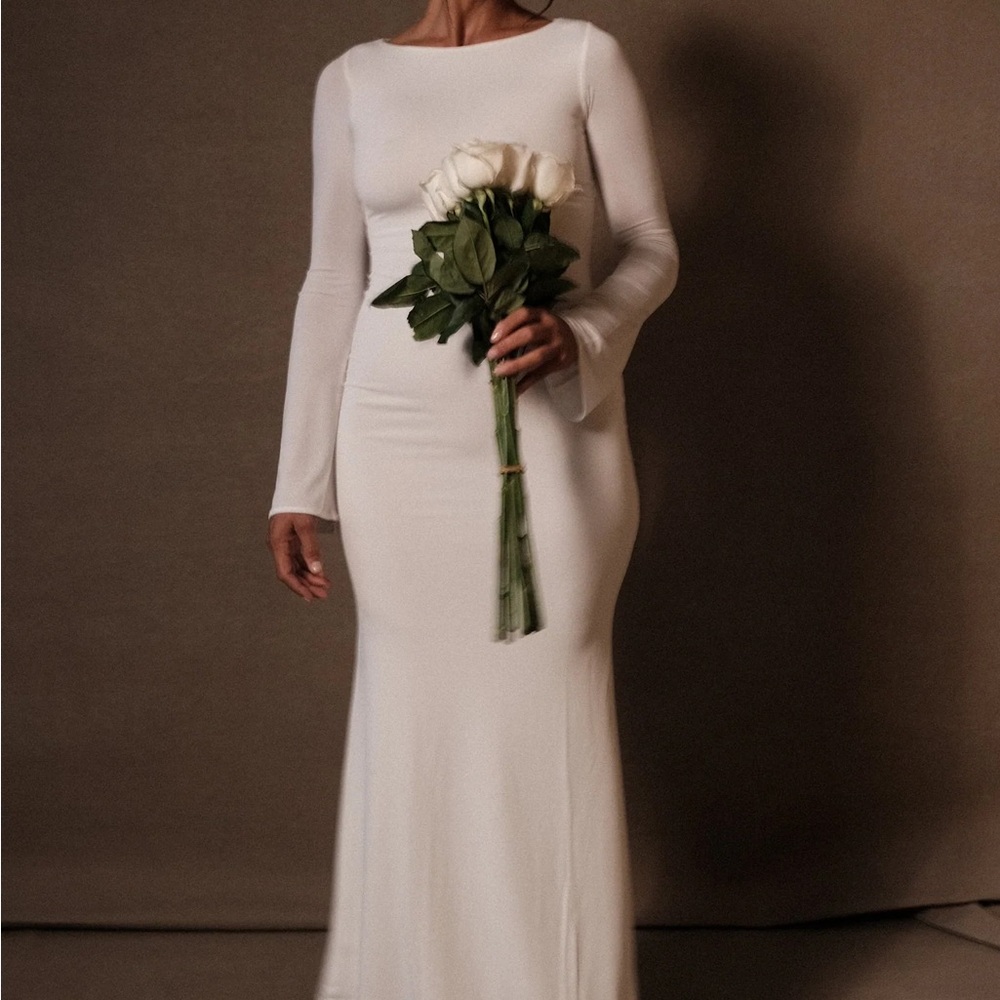 Meshki Tarna Ivory Long-Sleeve Fitted Maxi Dress